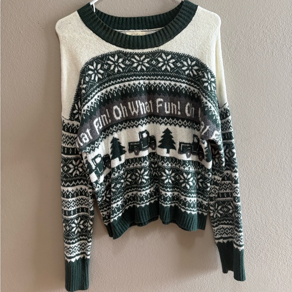 Green and Cream Festive Sweater